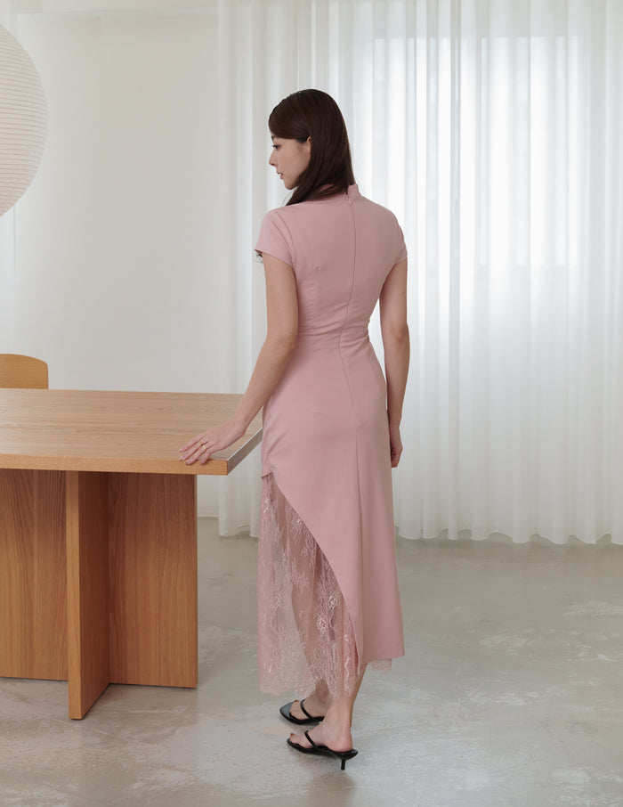 Susan Lace Cheongsam Dress in Dusty Rose