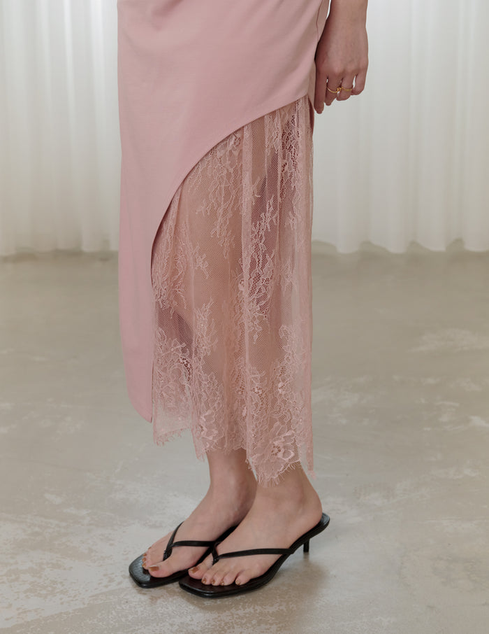 Susan Lace Cheongsam Dress in Dusty Rose