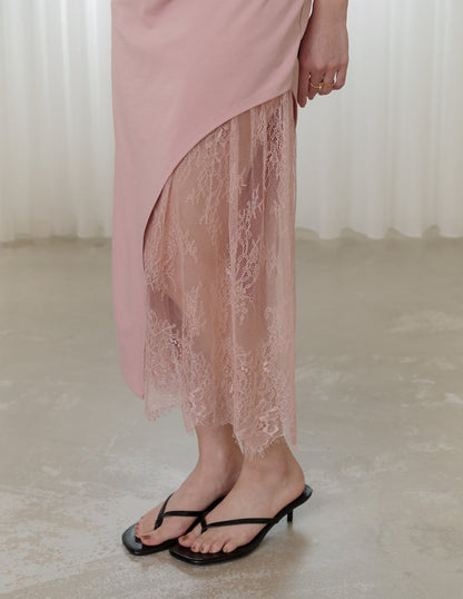 Susan Lace Cheongsam Dress in Dusty Rose