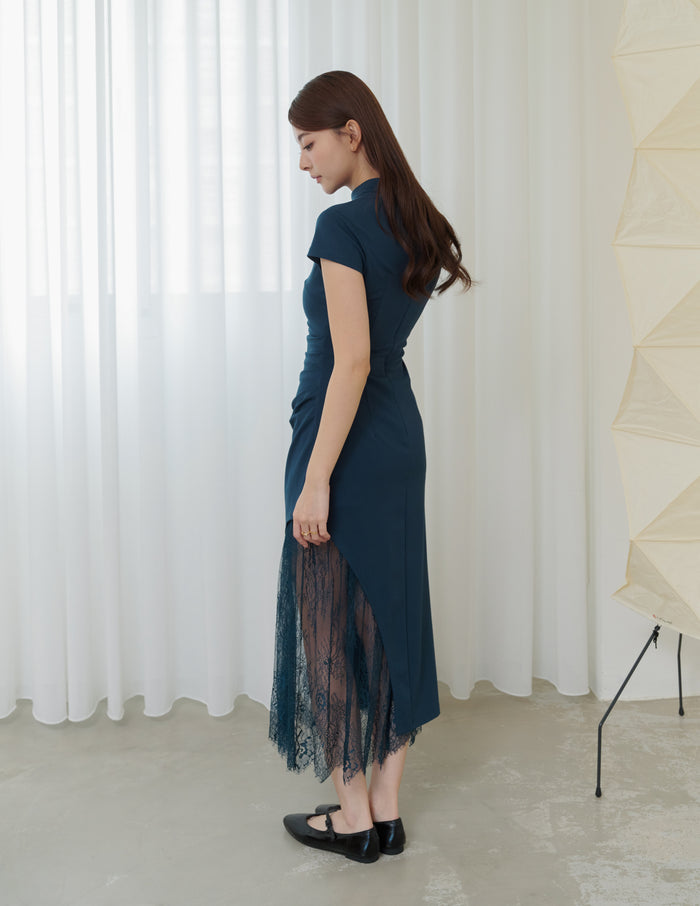Susan Lace Cheongsam Dress in Teal Blue
