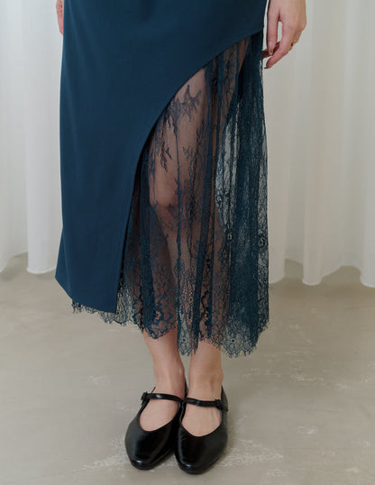 Susan Lace Cheongsam Dress in Teal Blue