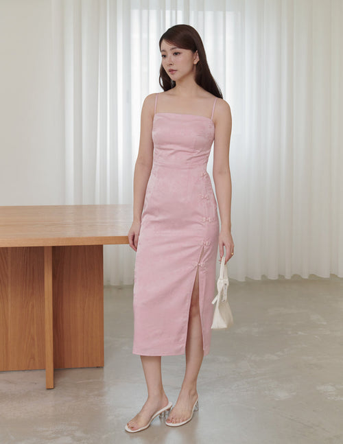 Suzie Jacquard Padded Midi Dress V2 in Pink