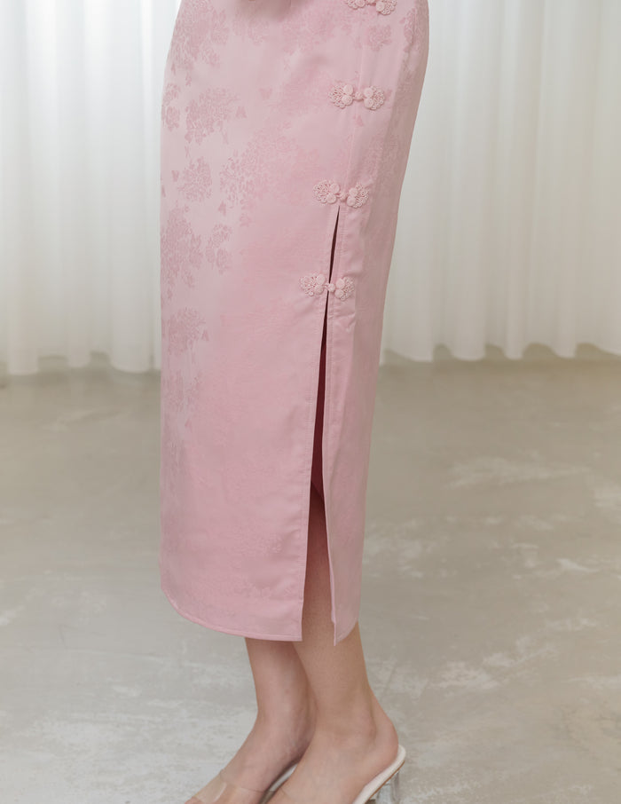 Suzie Jacquard Padded Midi Dress V2 in Pink