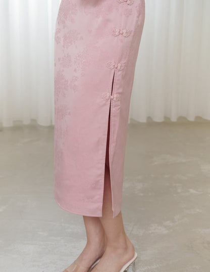 Suzie Jacquard Padded Midi Dress V2 in Pink