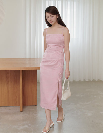 Suzie Jacquard Padded Midi Dress V2 in Pink