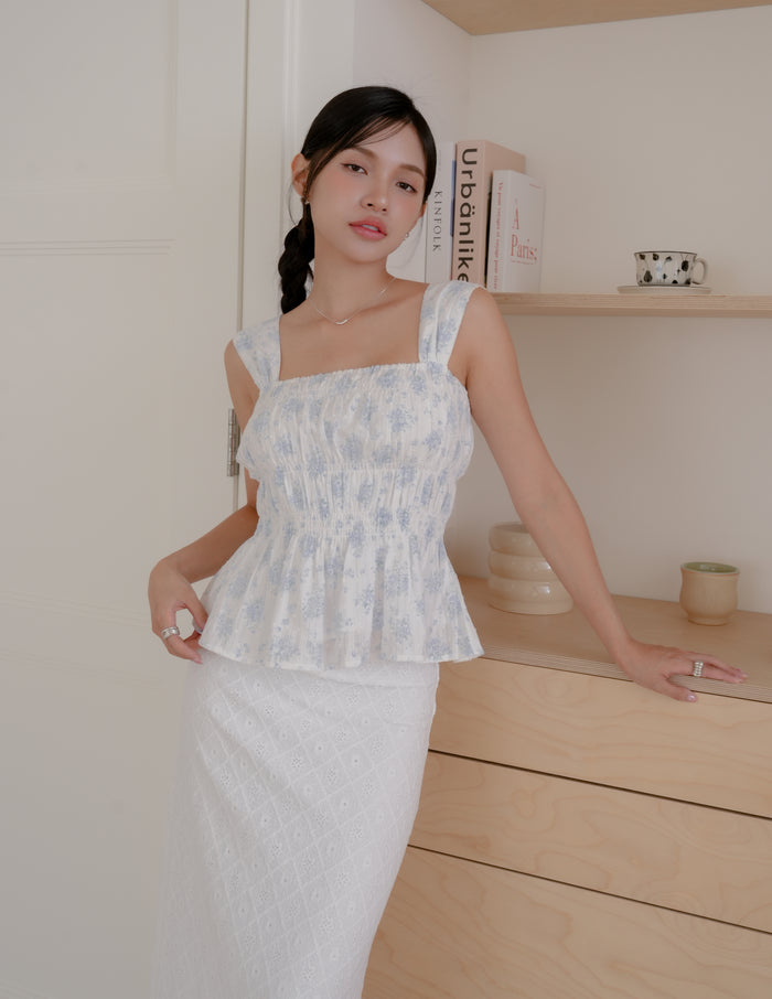 Suzzane Floral Peplum Top in Blue