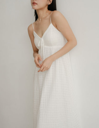 Thalia Lace Ribbon Midi Dress in Eyelet