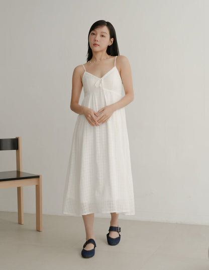 Thalia Lace Ribbon Midi Dress in Eyelet