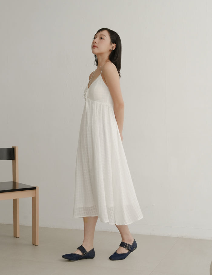 Thalia Lace Ribbon Midi Dress in Eyelet