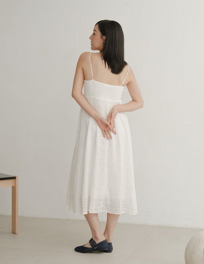Thalia Lace Ribbon Midi Dress in Eyelet
