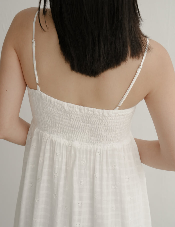 Thalia Lace Ribbon Midi Dress in Eyelet