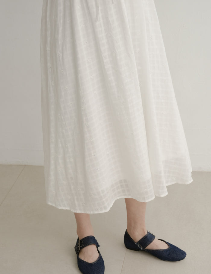 Thalia Lace Ribbon Midi Dress in Eyelet