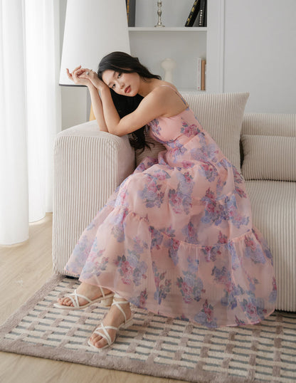 Tiana Organza Tiered Dress in Pink
