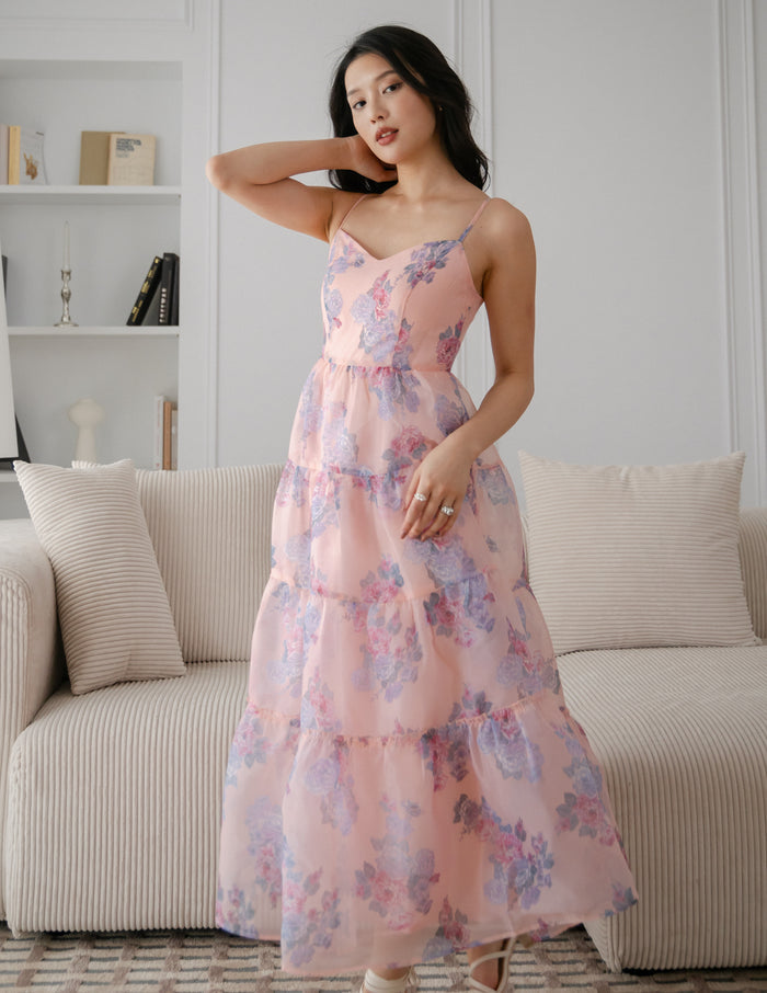 Tiana Organza Tiered Dress in Pink
