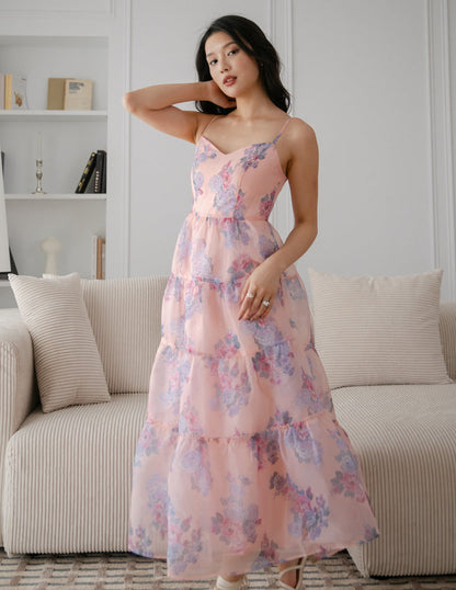 Tiana Organza Tiered Dress in Pink