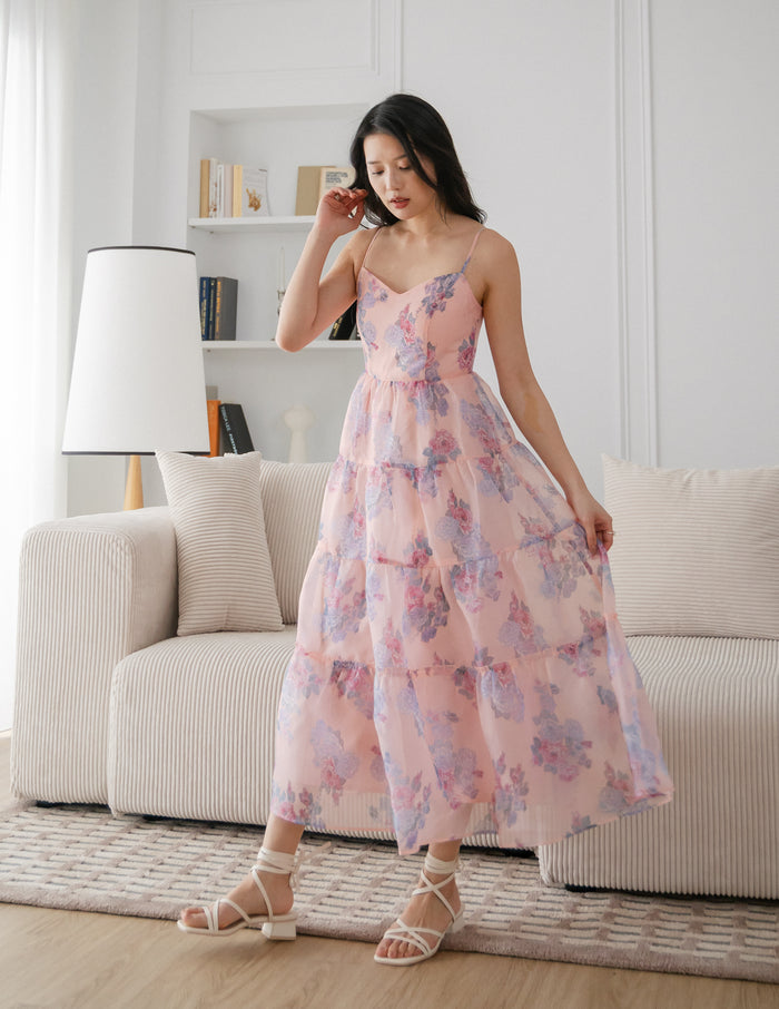 Tiana Organza Tiered Dress in Pink