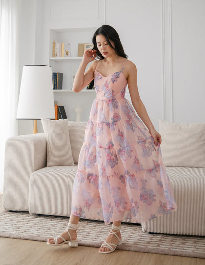 Tiana Organza Tiered Dress in Pink
