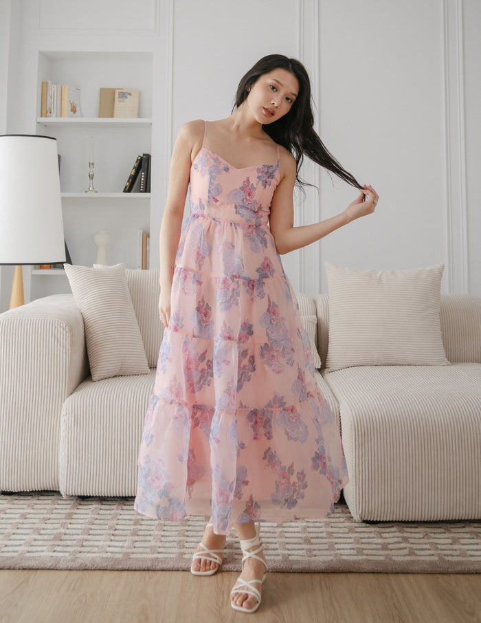 Tiana Organza Tiered Dress in Pink