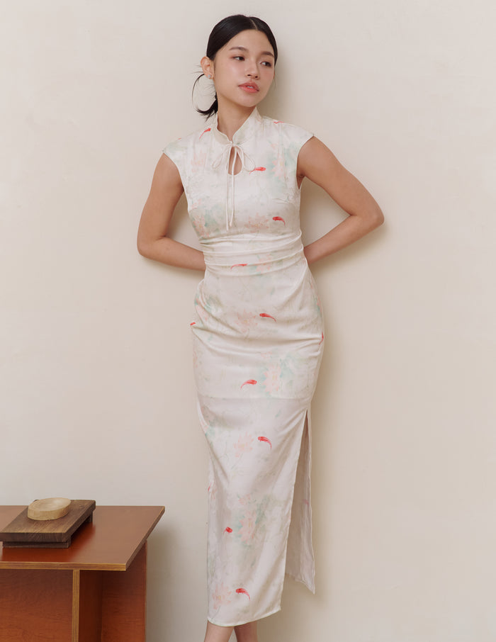 Tina Cheongsam Dress in Ivory Koi