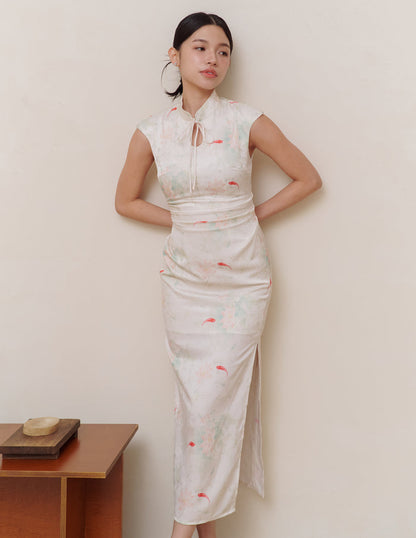 Tina Cheongsam Dress in Ivory Koi