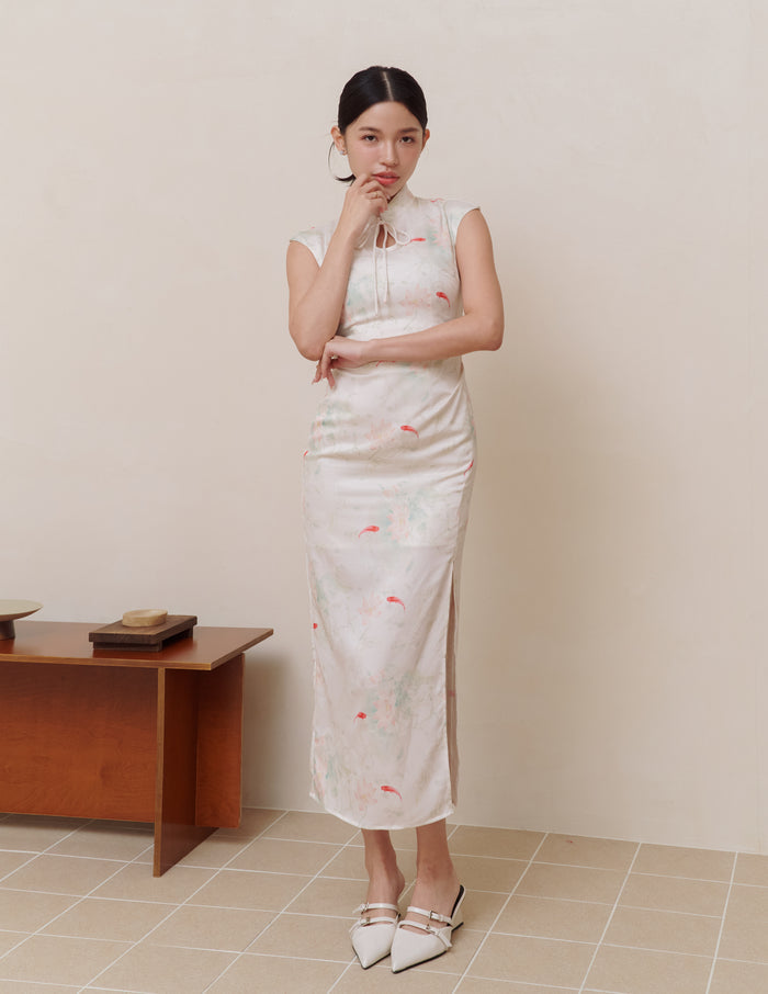 Tina Cheongsam Dress in Ivory Koi