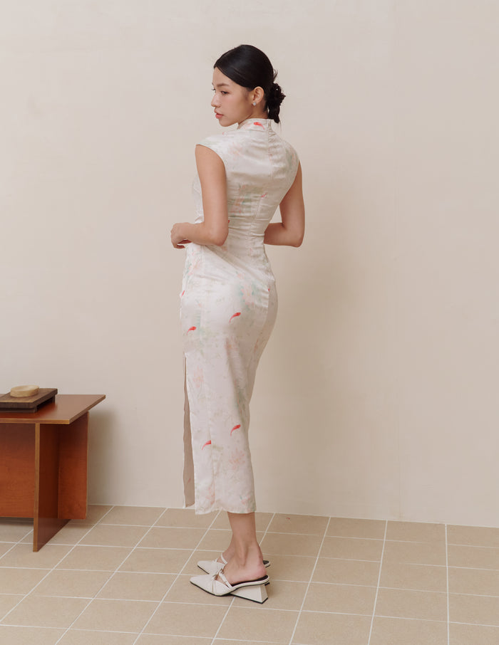 Tina Cheongsam Dress in Ivory Koi