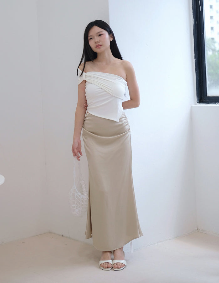 Tyla Padded One-Shoulder Top in White