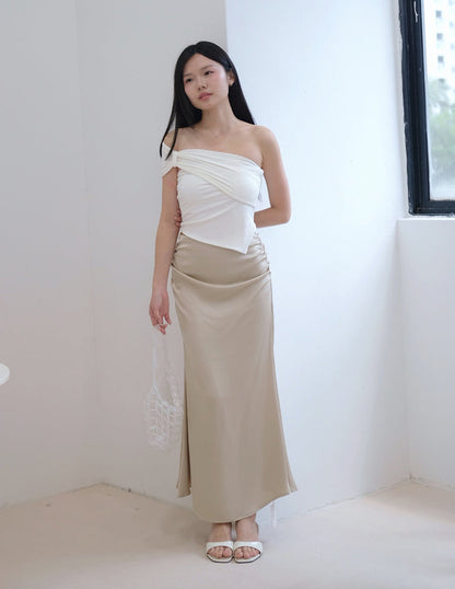 Tyla Padded One-Shoulder Top in White