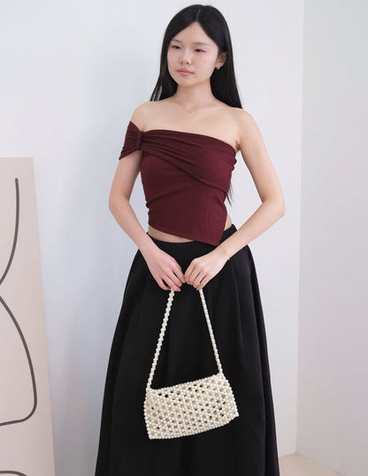 Tyla Padded One-Shoulder Top in Wine