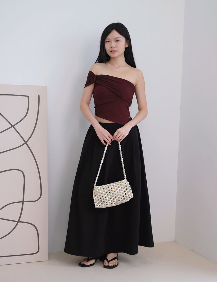 Tyla Padded One-Shoulder Top in Wine