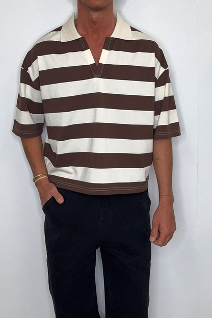 Jersey Crop Polo Stripe Choc