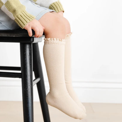 Vanilla Lace Top Knee High Socks | Little Stocking Co