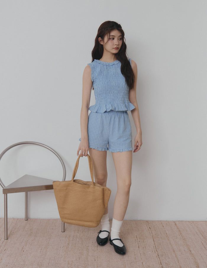 Veda Smocked Plaid Top in Blue