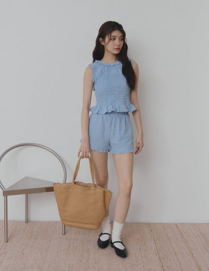Veda Smocked Plaid Top in Blue