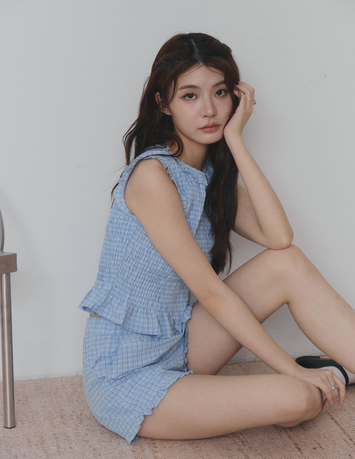 Veda Smocked Plaid Top in Blue