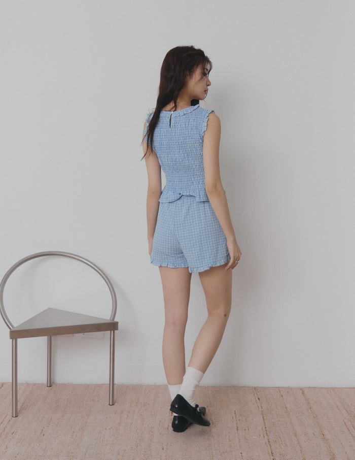 Veda Smocked Plaid Top in Blue