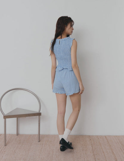 Veda Smocked Plaid Top in Blue