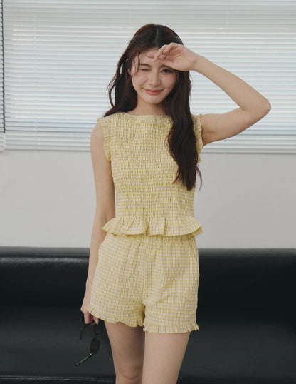 Veda Smocked Plaid Top in Yellow