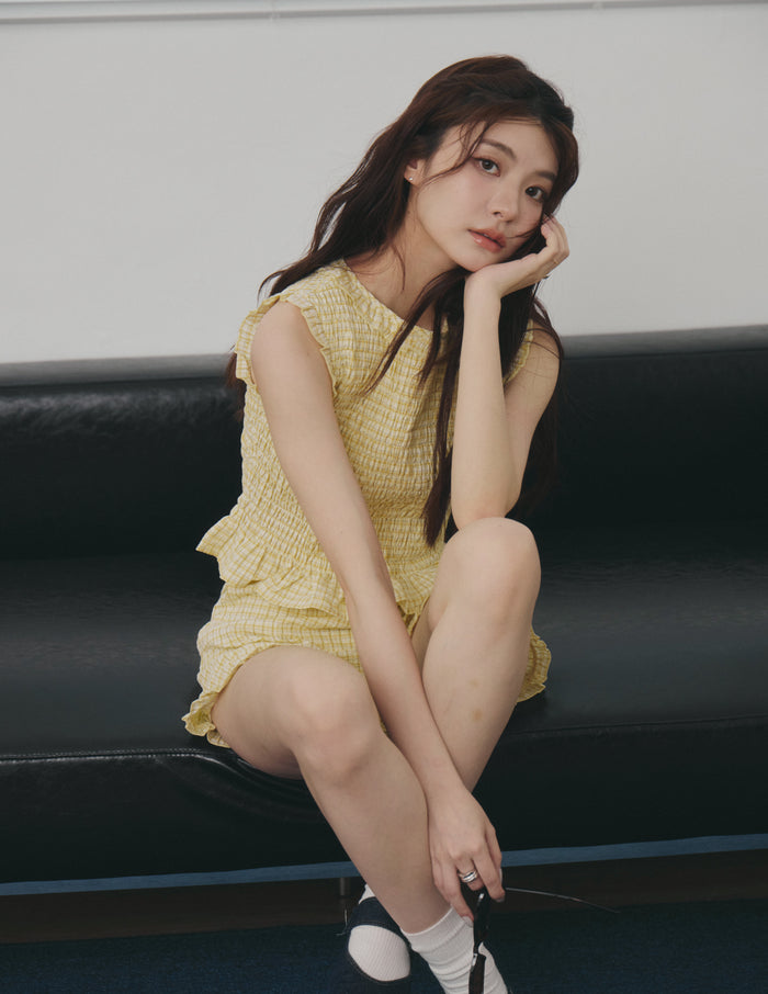 Veda Smocked Plaid Top in Yellow