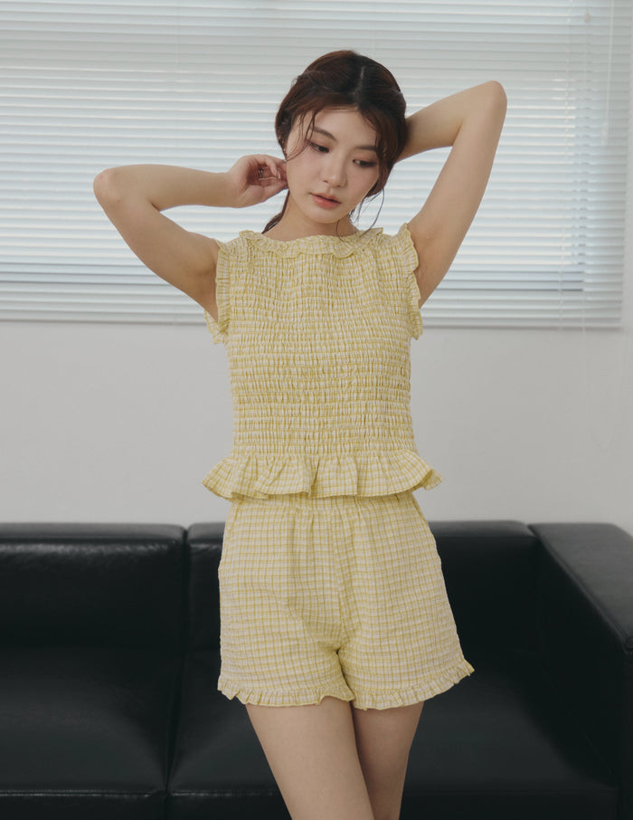 Veda Smocked Plaid Top in Yellow