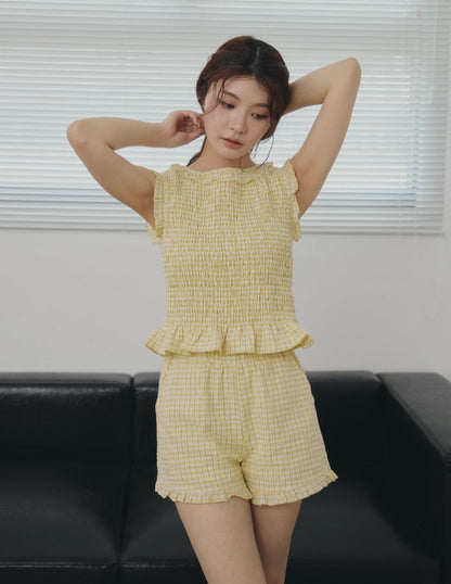 Veda Smocked Plaid Top in Yellow