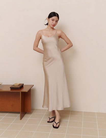 Xuan Cami Satin Dress in Taupe