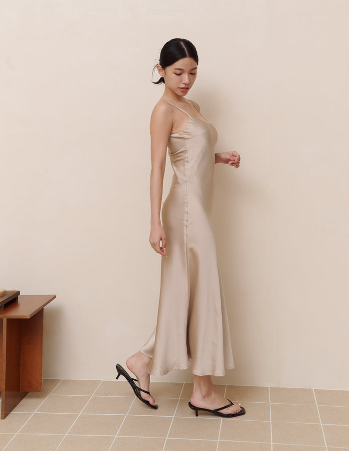 Xuan Cami Satin Dress in Taupe