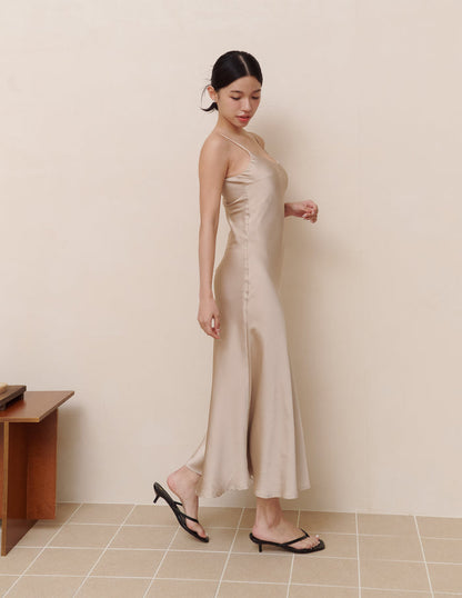 Xuan Cami Satin Dress in Taupe