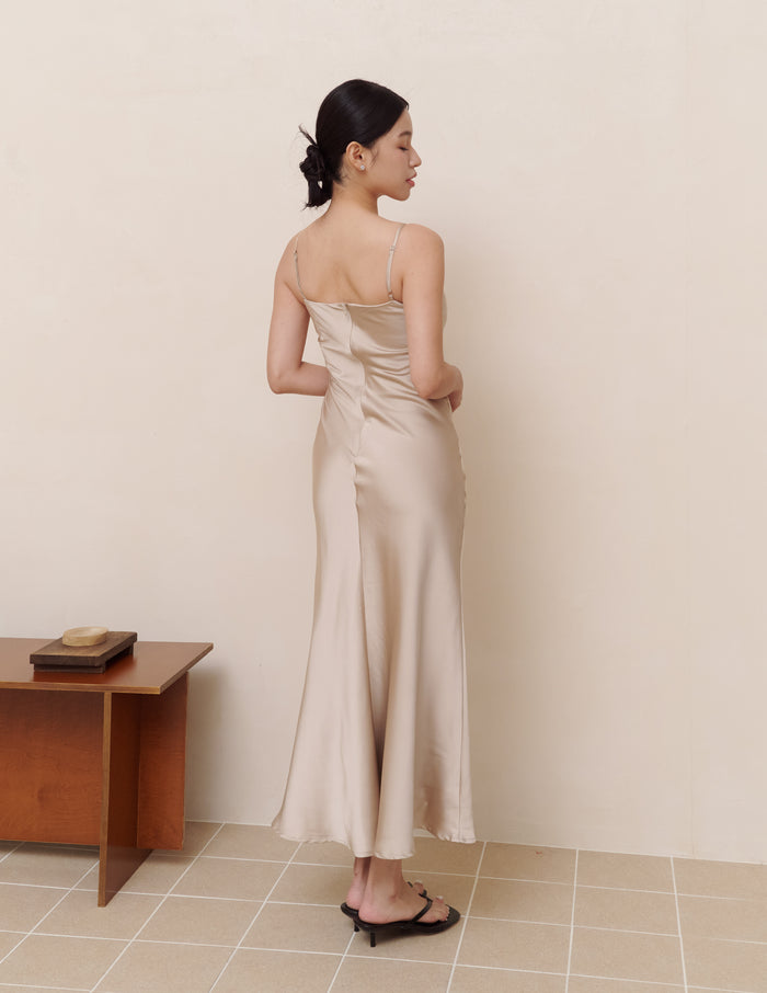 Xuan Cami Satin Dress in Taupe