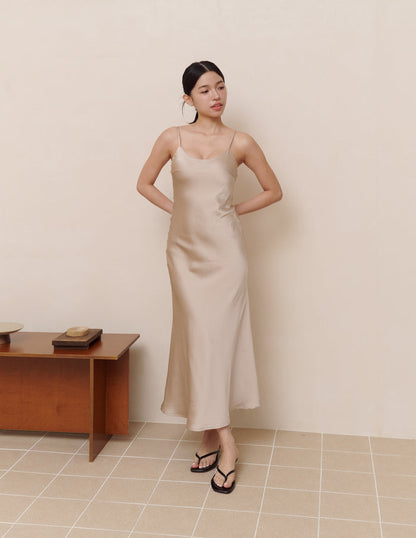 Xuan Cami Satin Dress in Taupe
