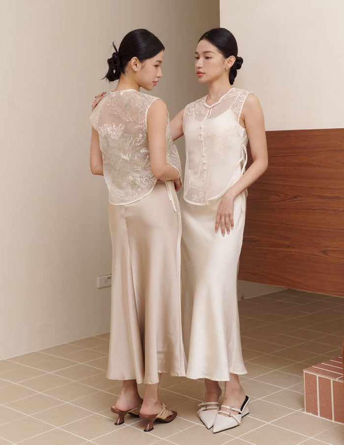 Xuan Cami Satin Dress in Taupe