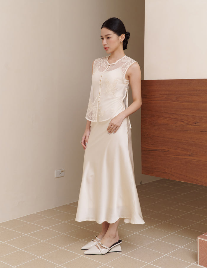 Yun Embroidered Overlay Top in Eternal Crane