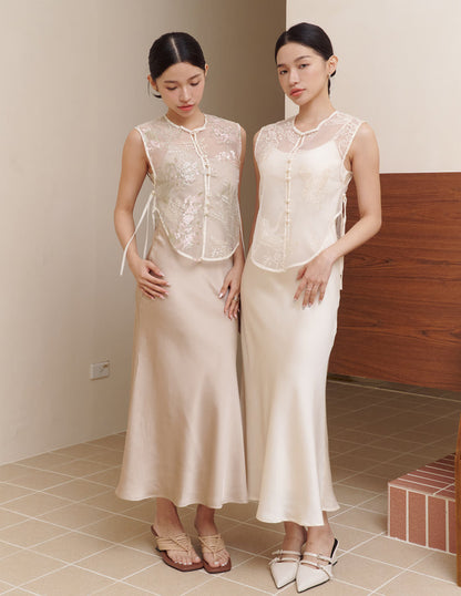 Yun Embroidered Overlay Top in Eternal Crane