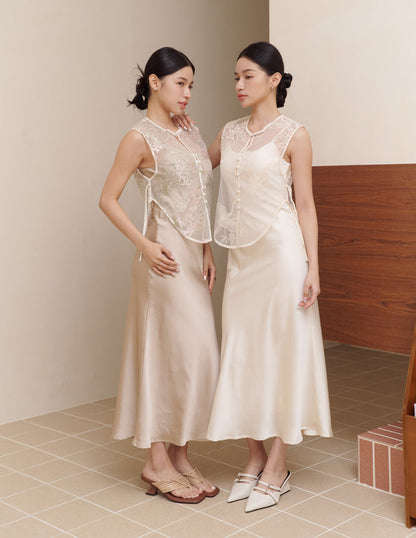 Yun Embroidered Overlay Top in Eternal Crane